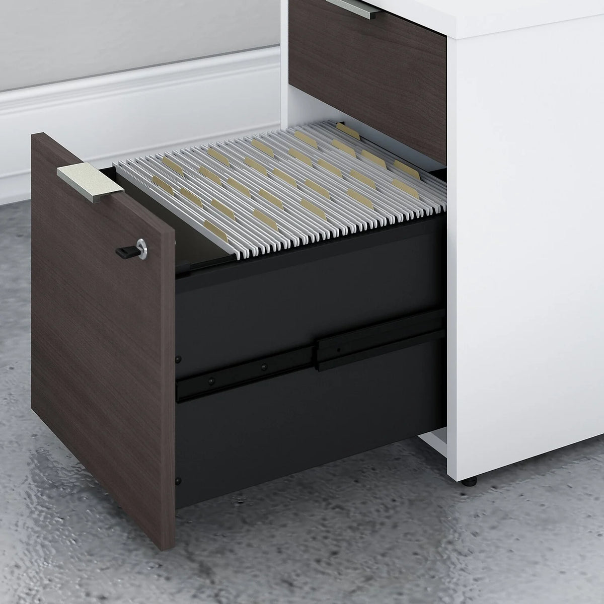 72W L Shaped Desk in White and Storm Gray A603158