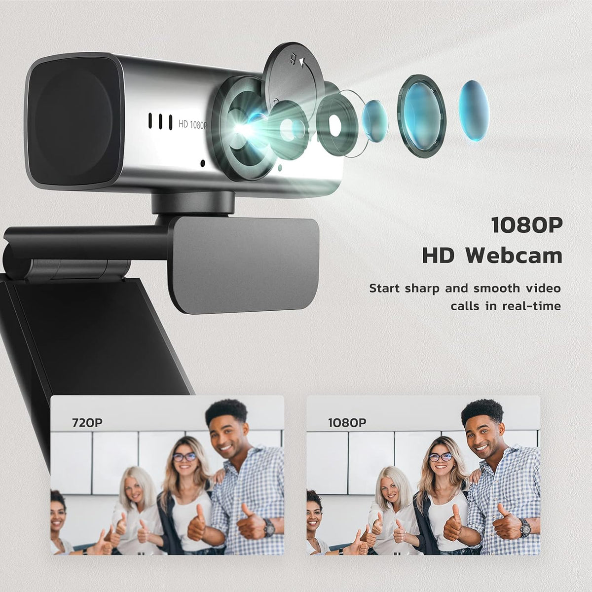1080P Webcam with Microphone and Privacy Cover, USB Camera, Pack of 2 W479258