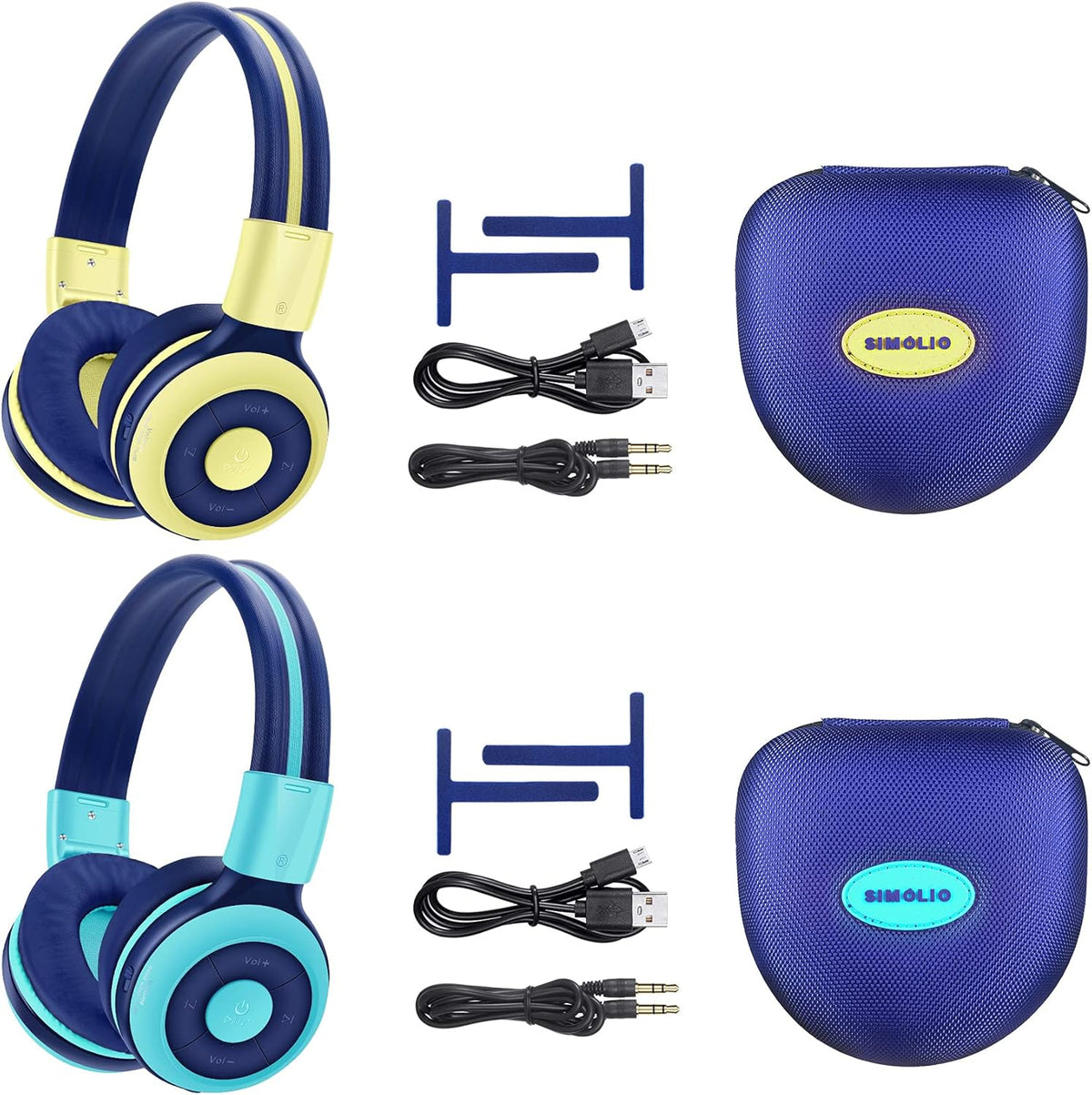 2 Pack Bluetooth On-Ear Headphone with Mic and EVA Case (Mint+Grey) Z96991