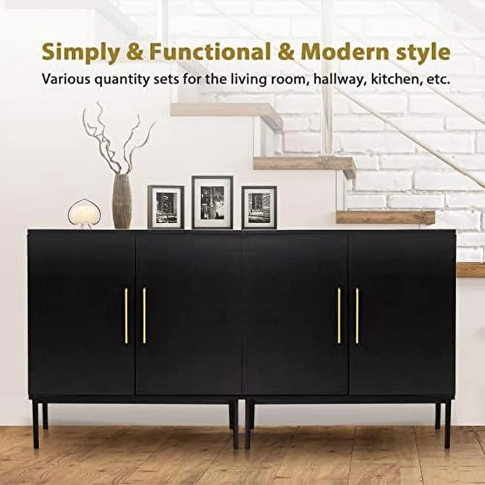 Set of 2 Black Wood Accent Cabinet with Doors E771250