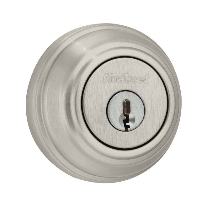 Satin Nickel Single Cylinder Deadbolt with Latch and Strike T6761