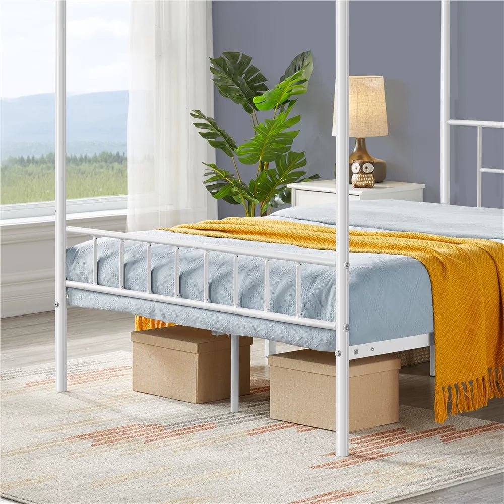 White Metal Canopy Bed Frame with Headboard and Footboard S153049