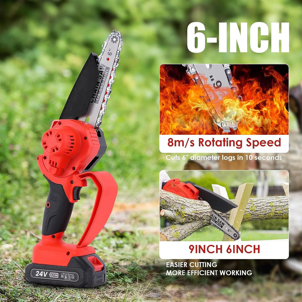 Cordless 6 Handheld Electric Chainsaw with 2 Chains K7726