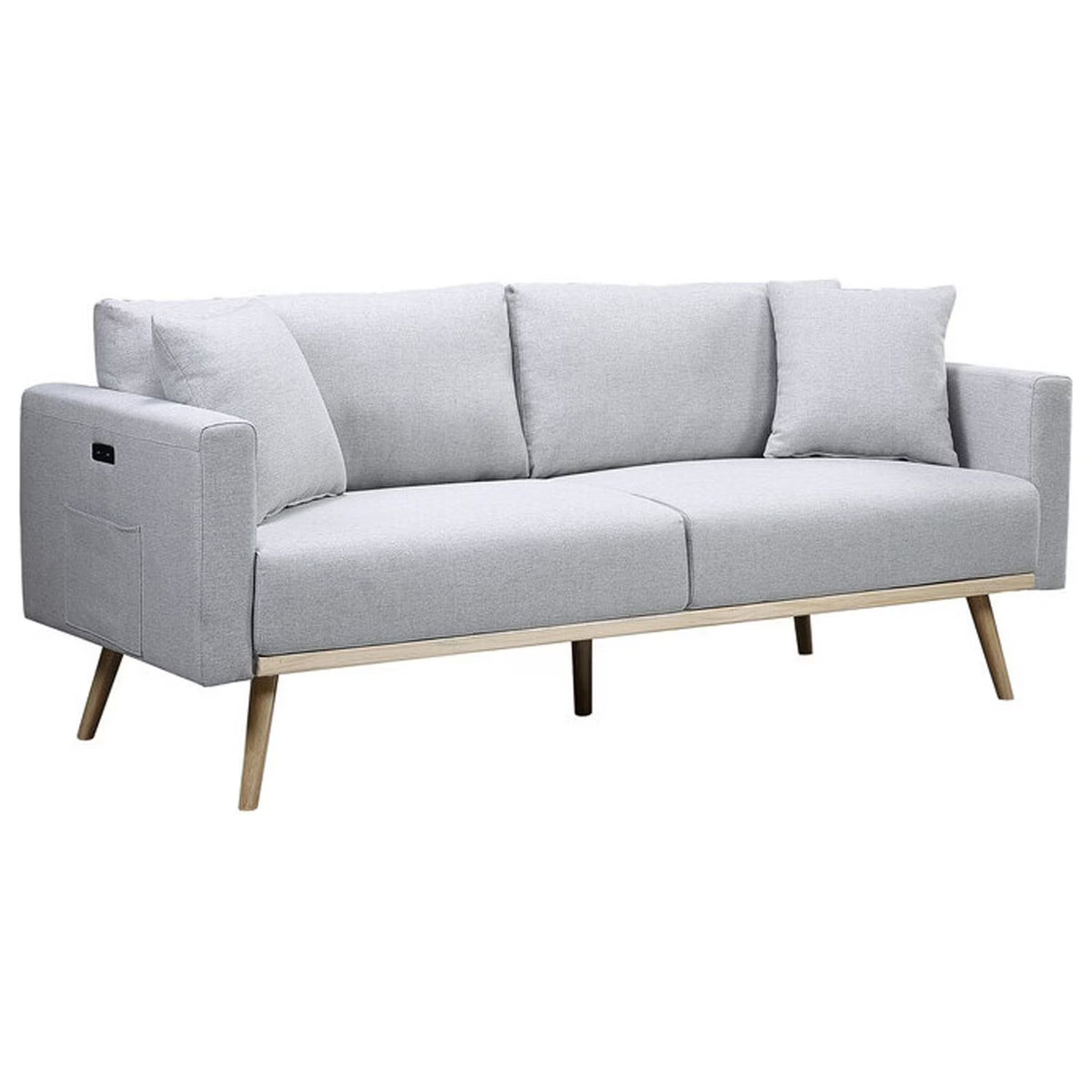 Light Gray Linen Fabric Sofa with USB Charging Ports N347