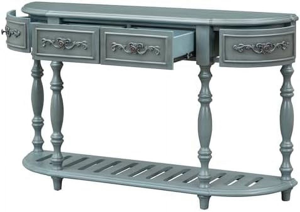 Retro Curved Console Table with 2 Top Drawers and Solid Wooden Frame W69622