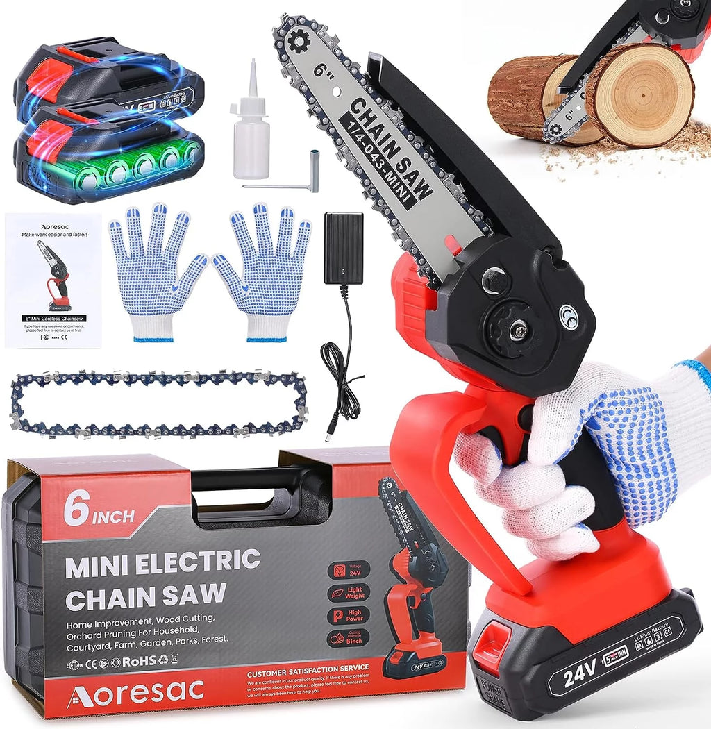 Cordless 6 Handheld Electric Chainsaw with 2 Chains K7726
