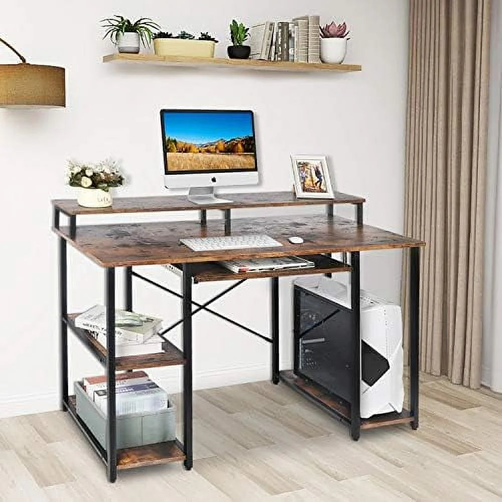Computer Desk with Keyboard Tray, Hutch, Bookshelf, CPU Stand, Monitor Stand U7573
