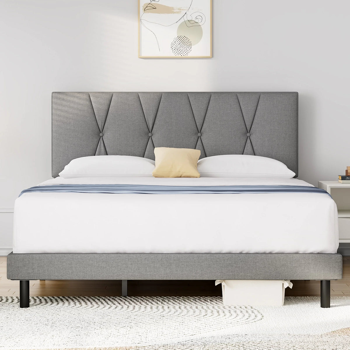 Queen Size Fabric Upholstered Platform Bed Frame I288575