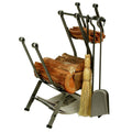 Hammered Steel Log Rack with Fireplace Tools D343289