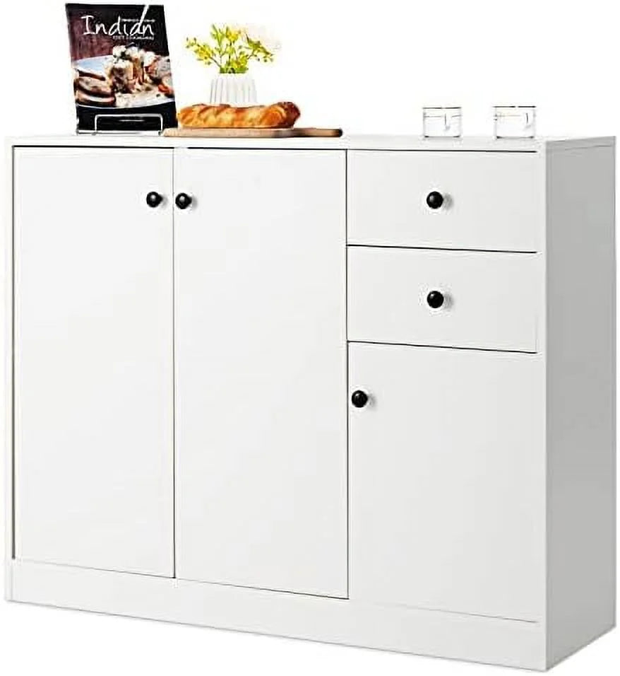 Buffet Cabinet with 2 Drawers 3-Door Adjustable Shelves White P17890