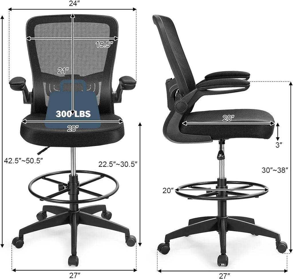 Black Ergonomic Tall Office Chair with Footrest H205051