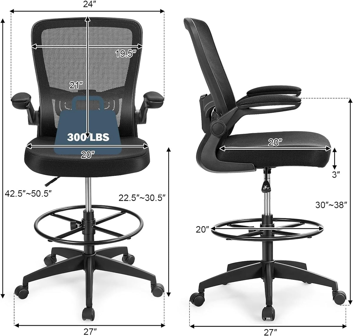 Black Ergonomic Tall Office Chair with Footrest H205051