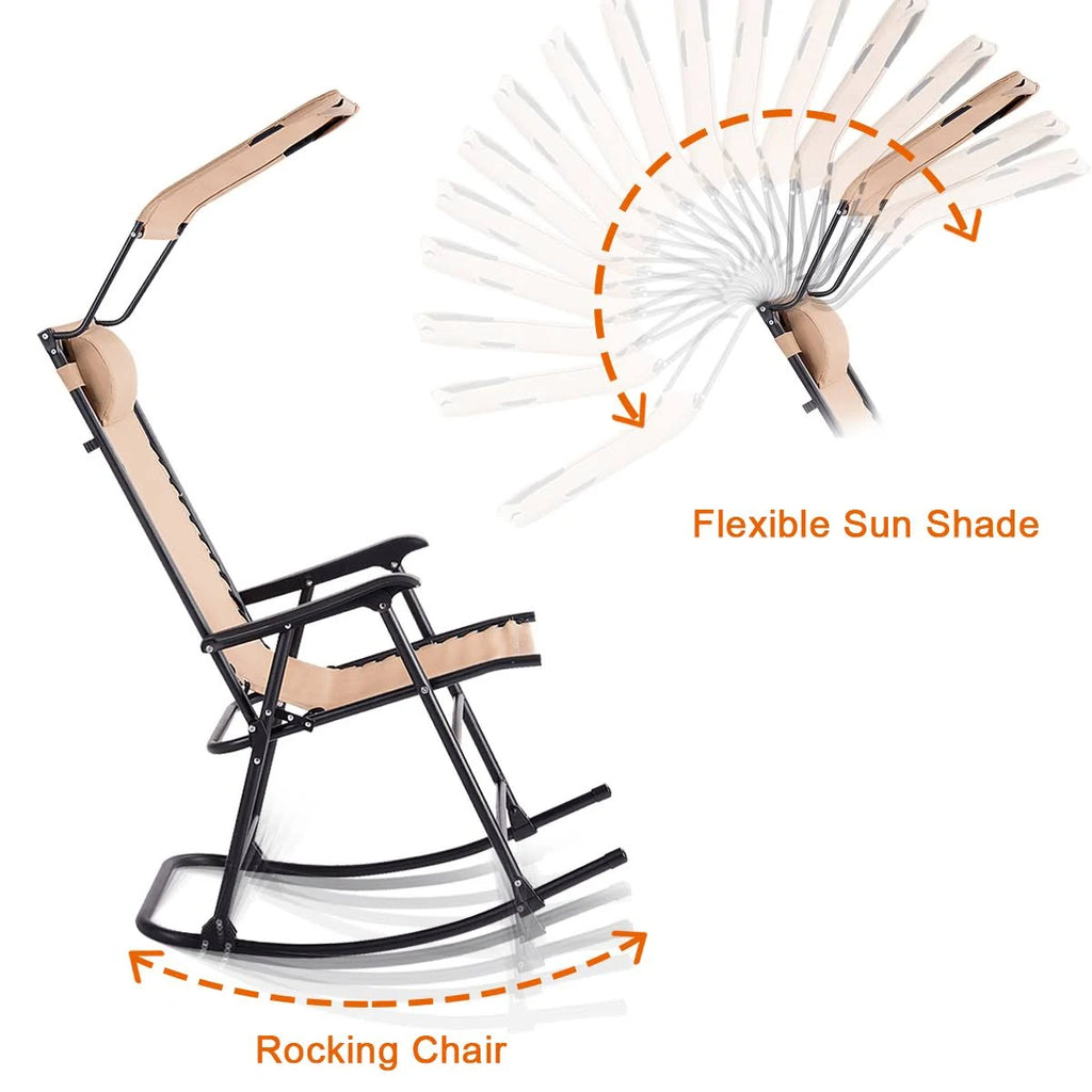 Beige Folding Rocking Chair with Canopy C2921