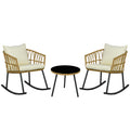 White 3 Piece Patio Rocking Chair Set with Cushions and Glass Top Z141