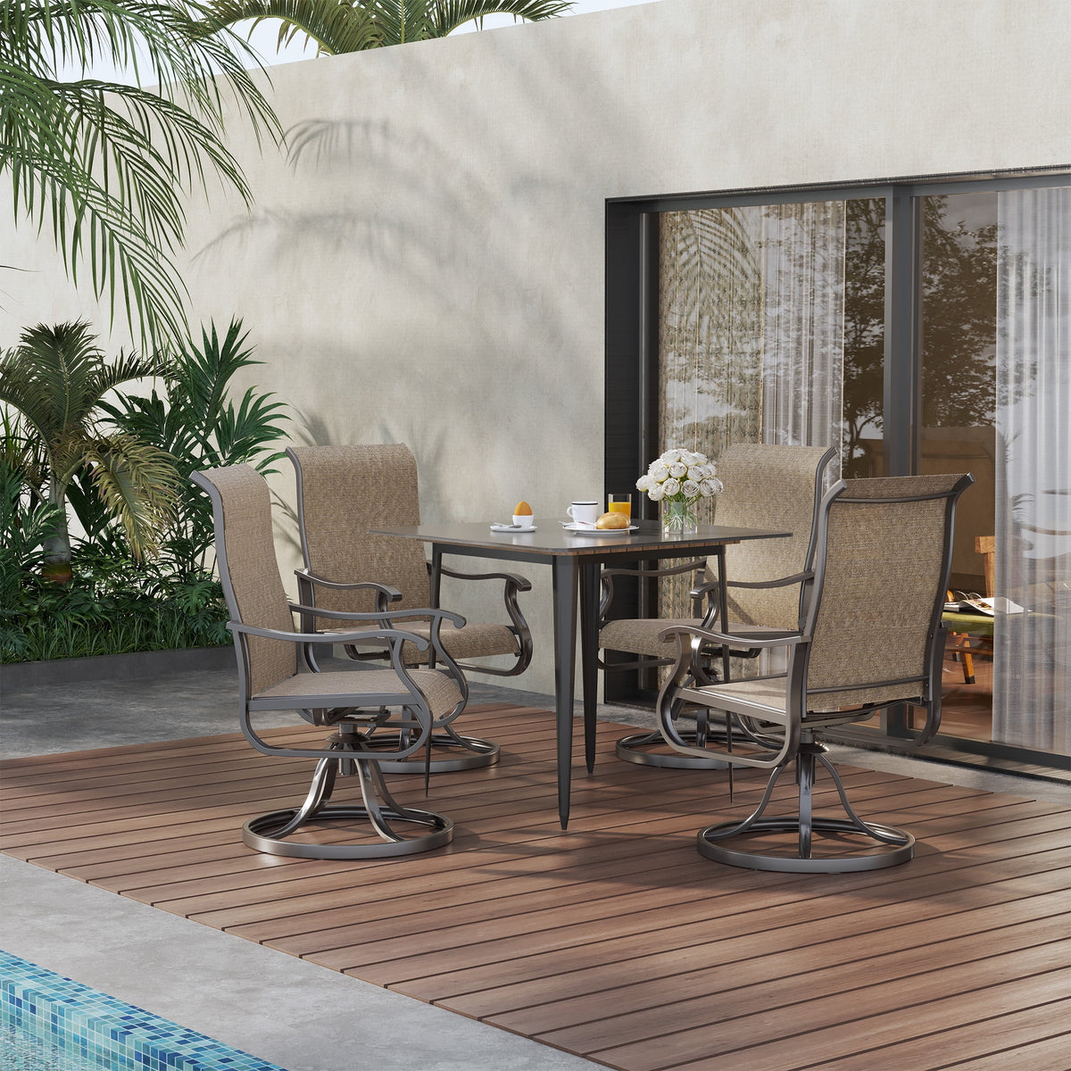 Khaki Swivel Outdoor Chairs Set of 2 Textilene H656632