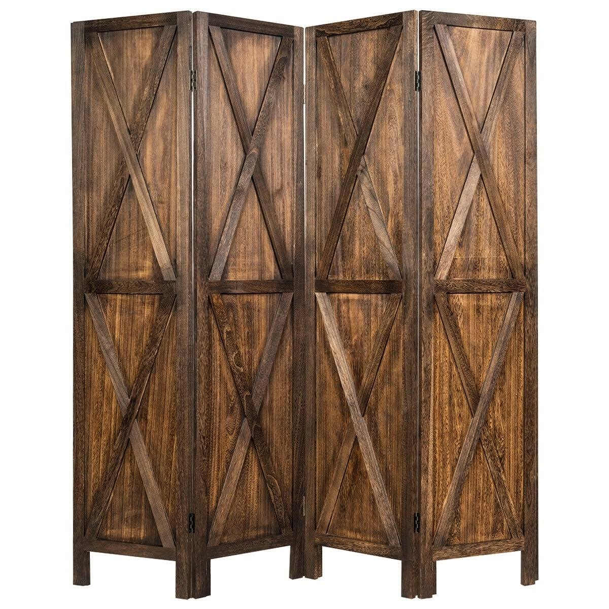 Brown 4 Panels Folding Wooden Room Divider S8129