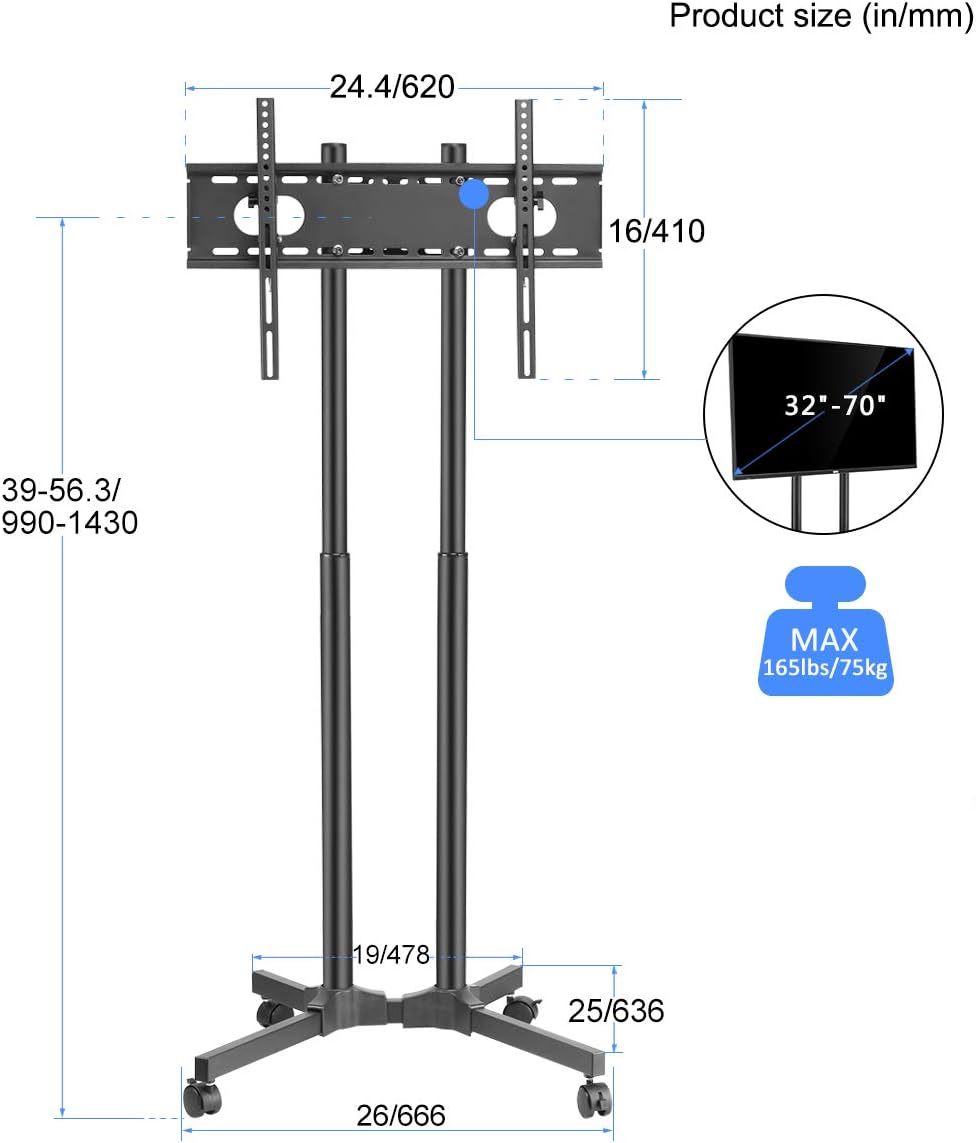 Rolling TV Stand Mount Cart with Wheels for 32-70 inch TVs S233318