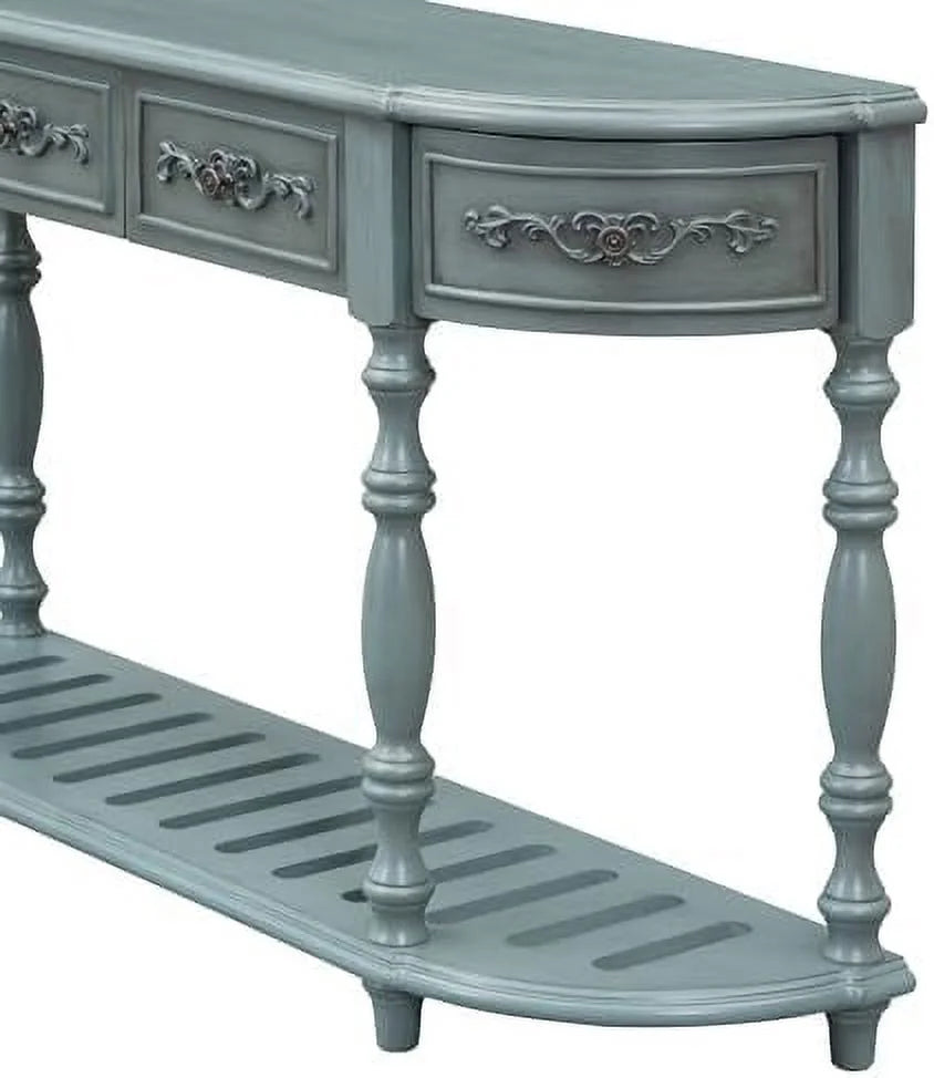 Retro Curved Console Table with 2 Top Drawers and Solid Wooden Frame W69622