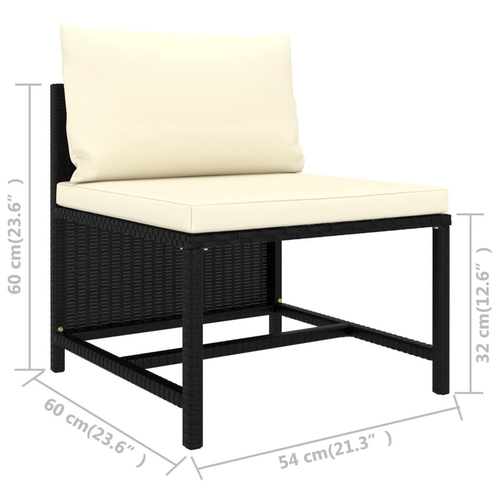 3 Piece Black Poly Rattan Garden Sofa Set with White Cushions X1791