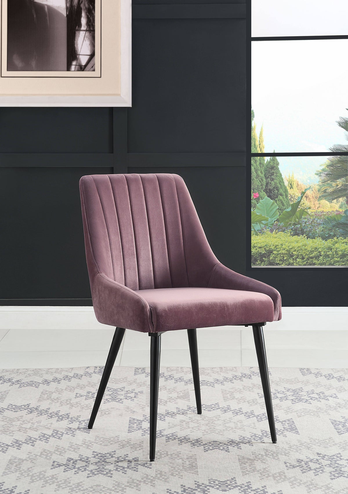 Pink Fabric Side Chair with Black Finish U6376