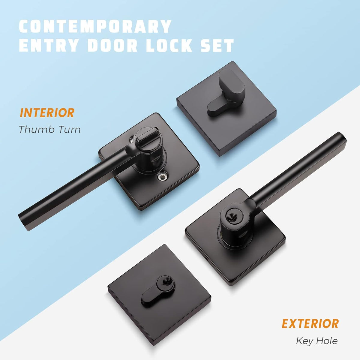 5 Pack Square Lever Handle for Closet Keyless Non-Locking Heavy Duty Interior Doors Passage Door Lever Black Finish Reversible Left or Right B849
