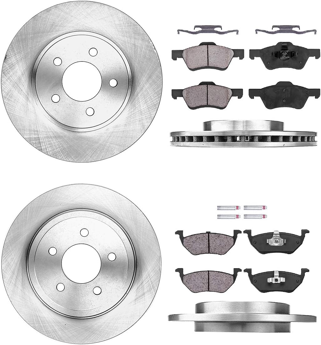 Premium OE 5 Lug Rotors + Ceramic Brake Pads + Clips T999779