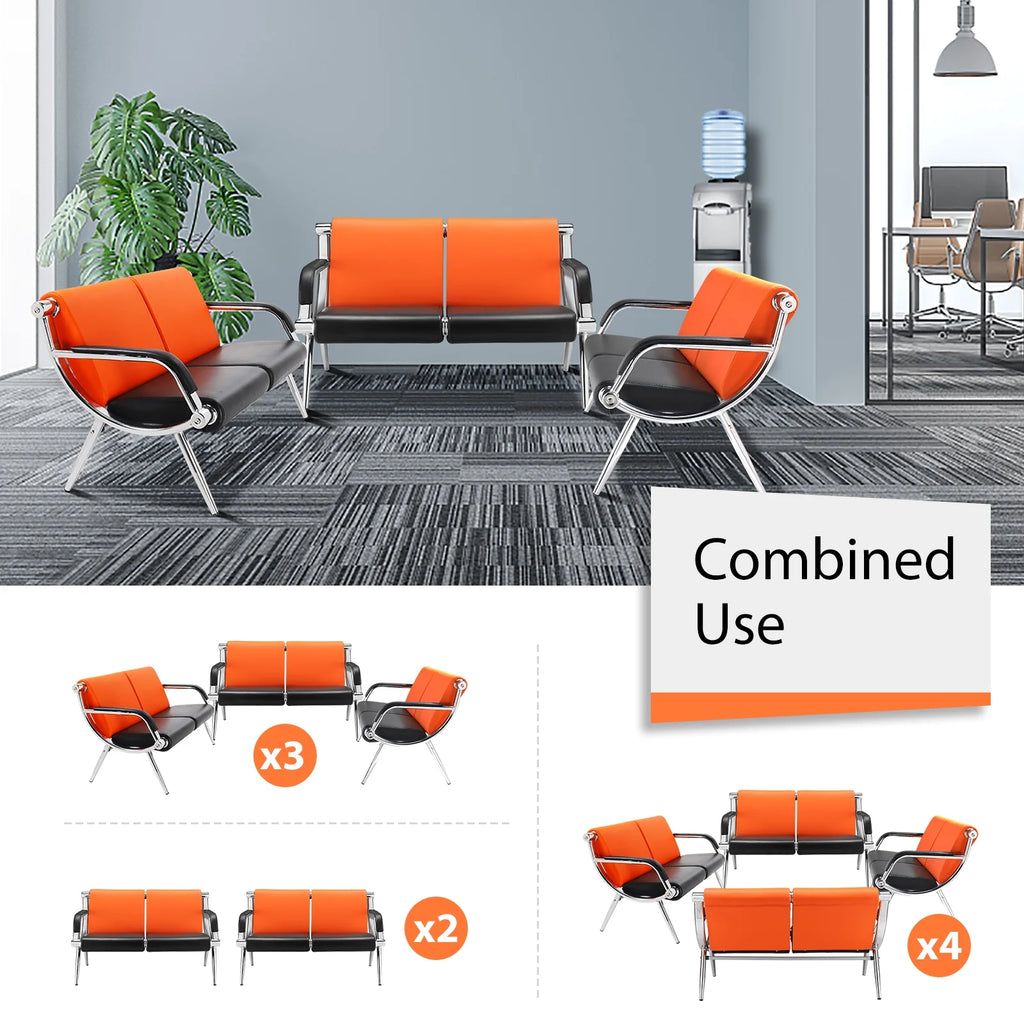 Orange 3-Seat Bench with Armrest E182110