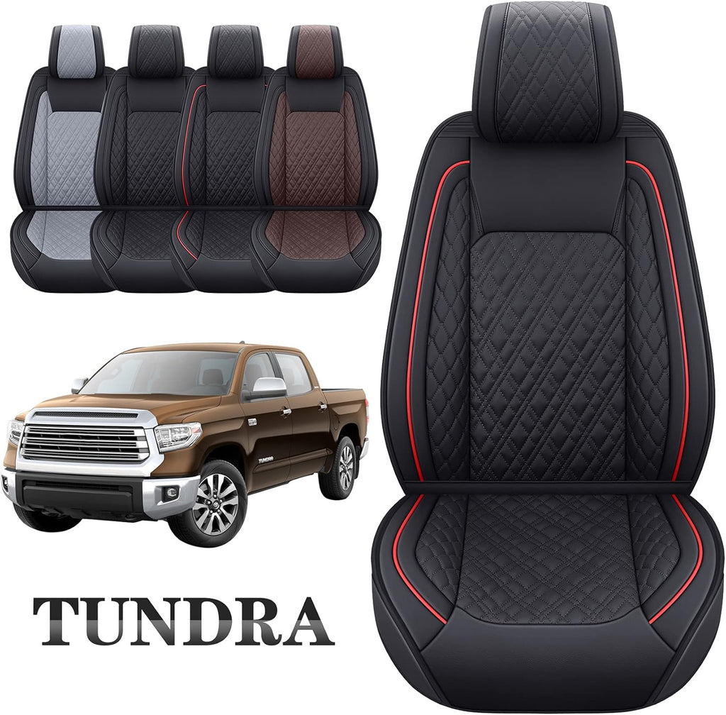 Black-Red Waterproof Leather Seat Covers Full Set for Pickup Truck W253
