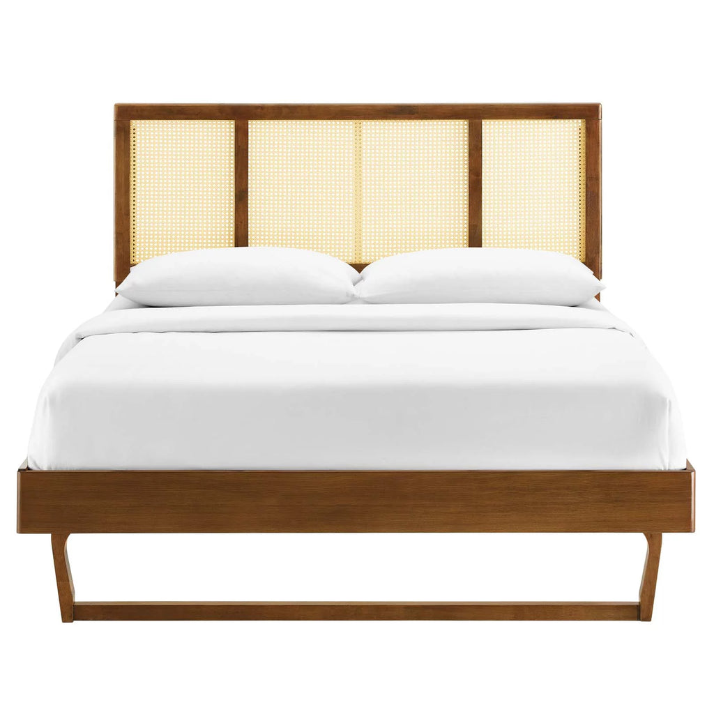 Walnut Cane and Wood King Platform Bed H168262