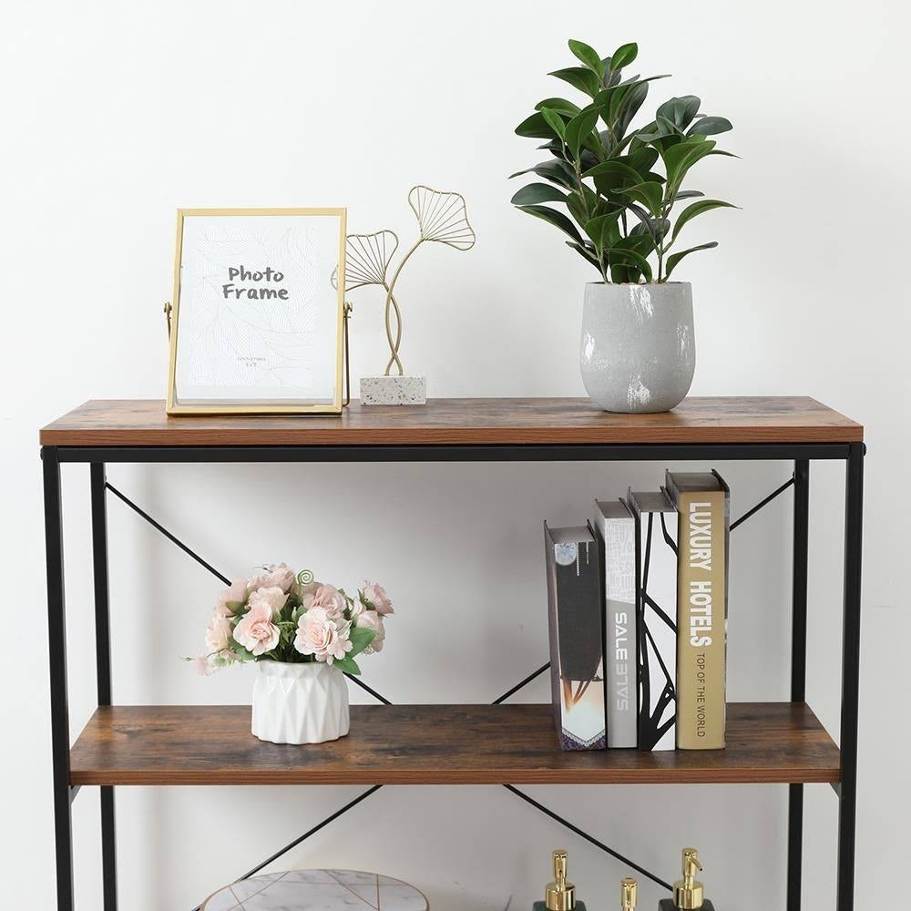 4-Tier Industrial Metal and Wood Bookcase H3136