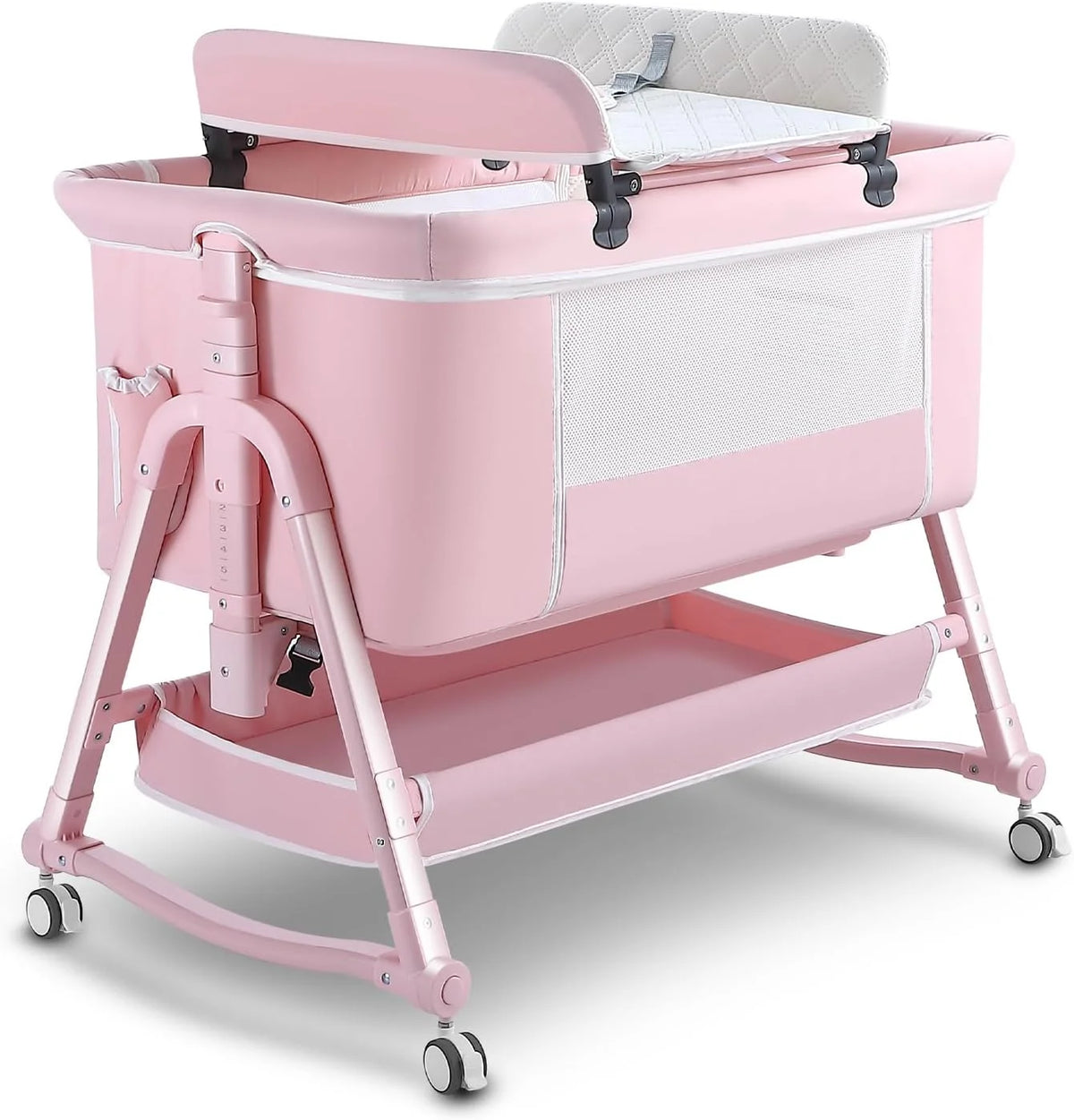 4 in 1 Pink Baby Bassinet with Wheels and Changing Station W62615