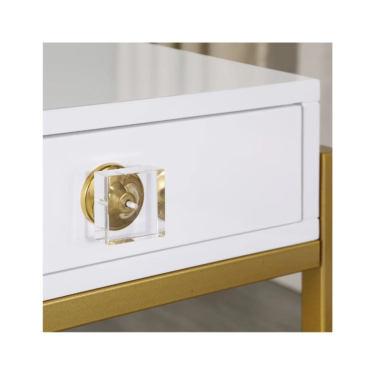 White Lacquered Computer Desk with Gold Frame K89901