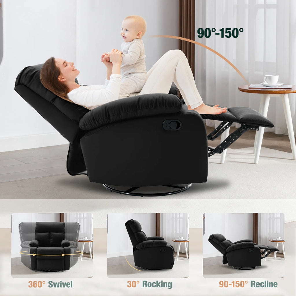 Small Black Swivel Recliner Chair with Adjustable Footrest E368571