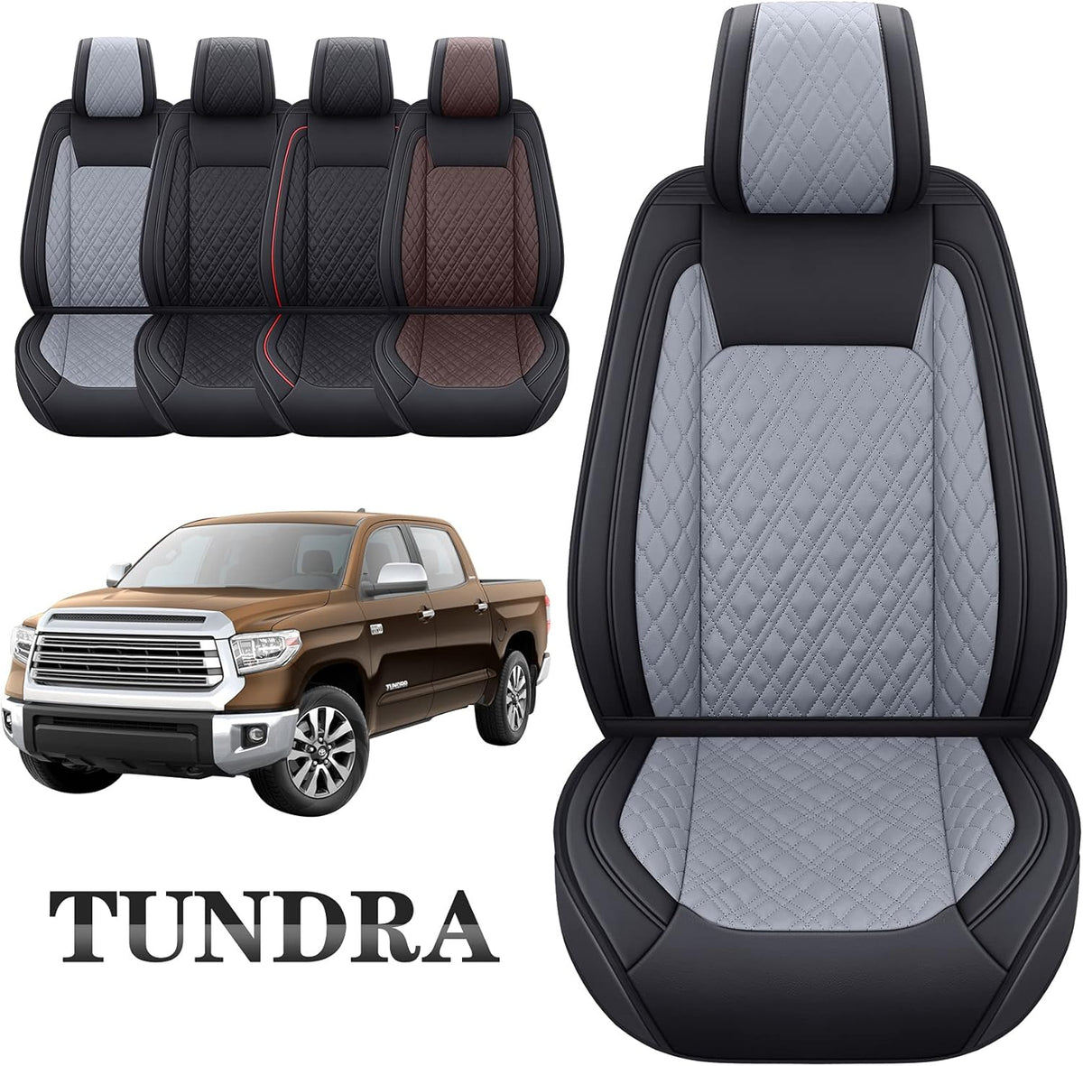 Black-Red Waterproof Leather Seat Covers Full Set for Pickup Truck W253