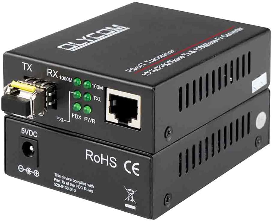 Gigabit Ethernet Fiber Optical Media Converter Bidi 10/100/1000Base-Tx SM 20km to RJ45 Port with 1.25Gbs SFP Transceivers Y947110