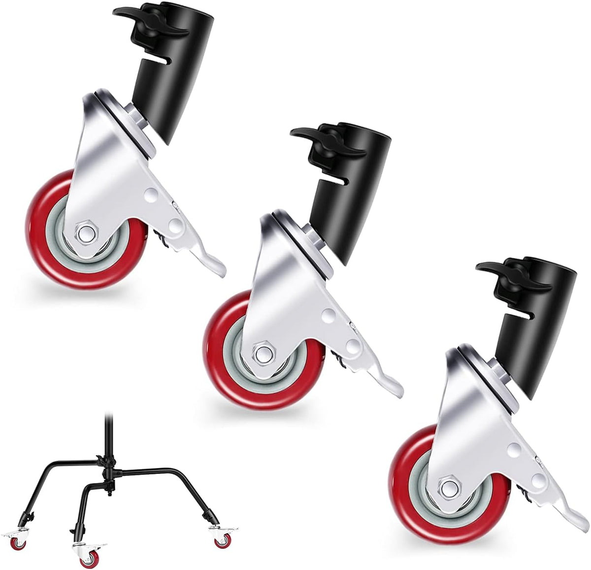 3-Pack Swivel Caster Wheels Set with 75mm Diameter, Durable Metal Construction and Rubber Base (Black) I32913