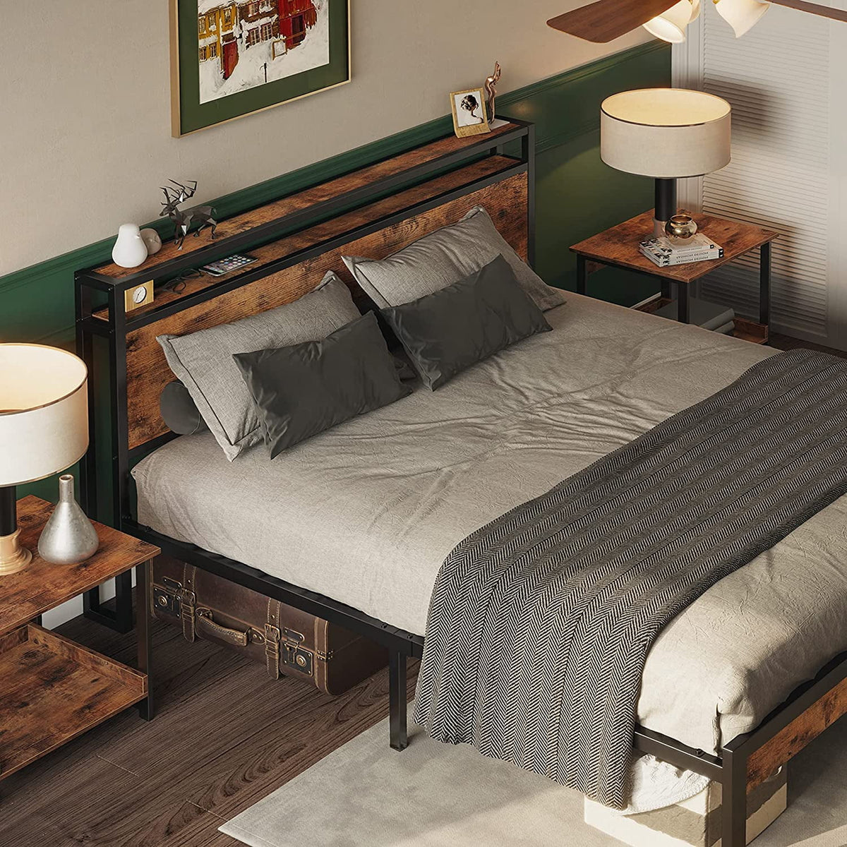 Queen Bed Frame with Industrial Headboard P8989