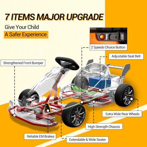24V Kids Electric Go Kart with Dual 200W Motors, Adjustable Seat, Anti-Skid Tires, LED Lights, Orange F531001