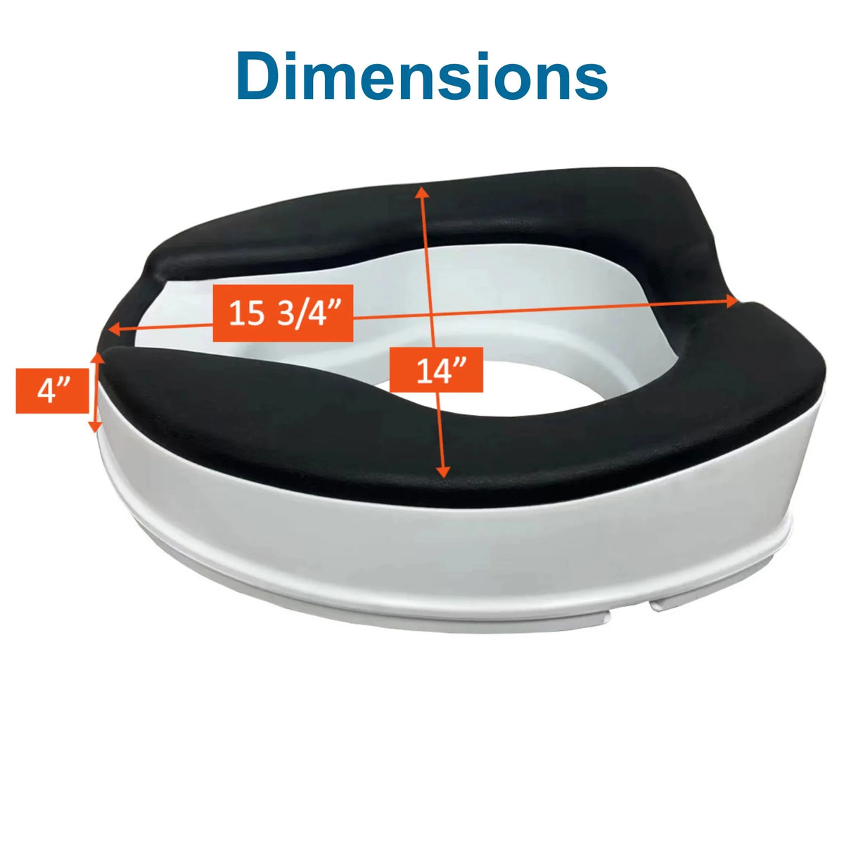 4-inch Raised Toilet Seat, Black Padded, Adjustable White D7171