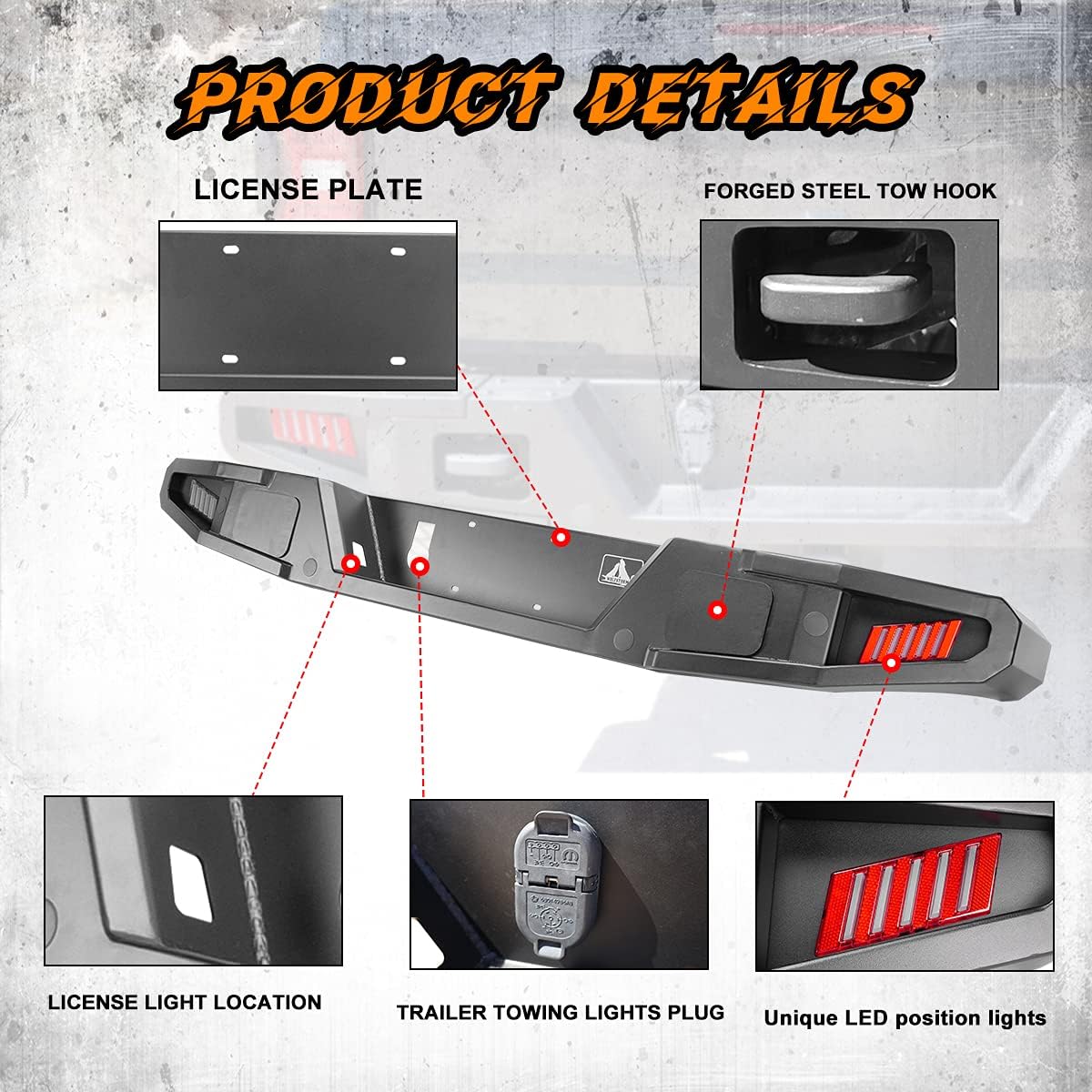 Rear Bumper with 2 Led Lights and Hitch Receiver K32435