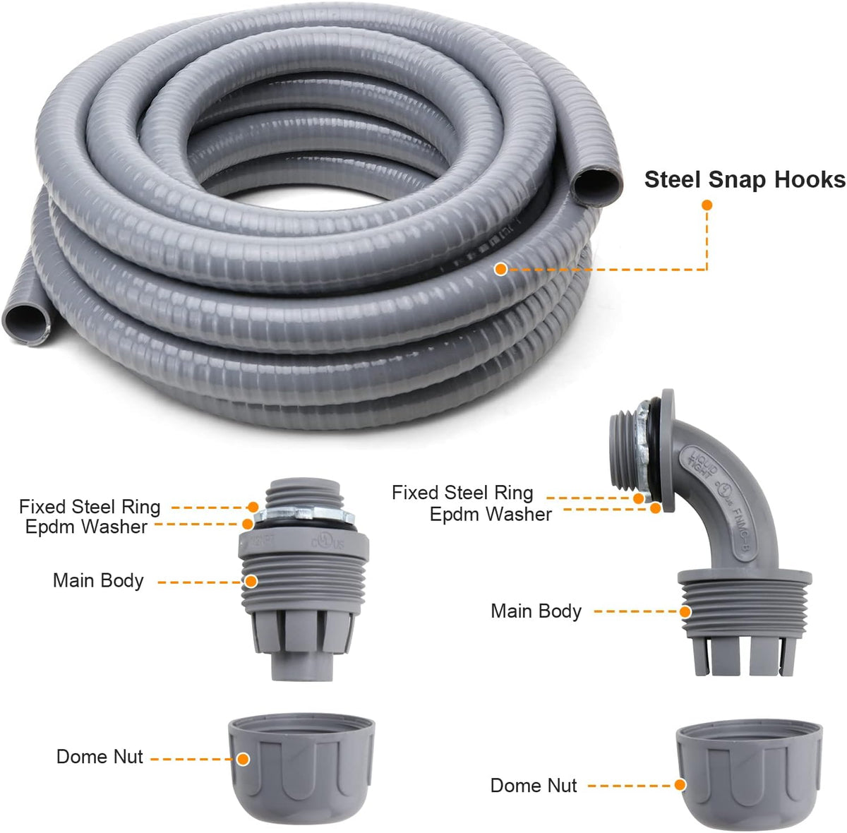 1 in. 50ft Flexible Non Metallic Liquid Tight Electrical Conduit Kit with 5 Straight and 3 Angle Fittings F46571