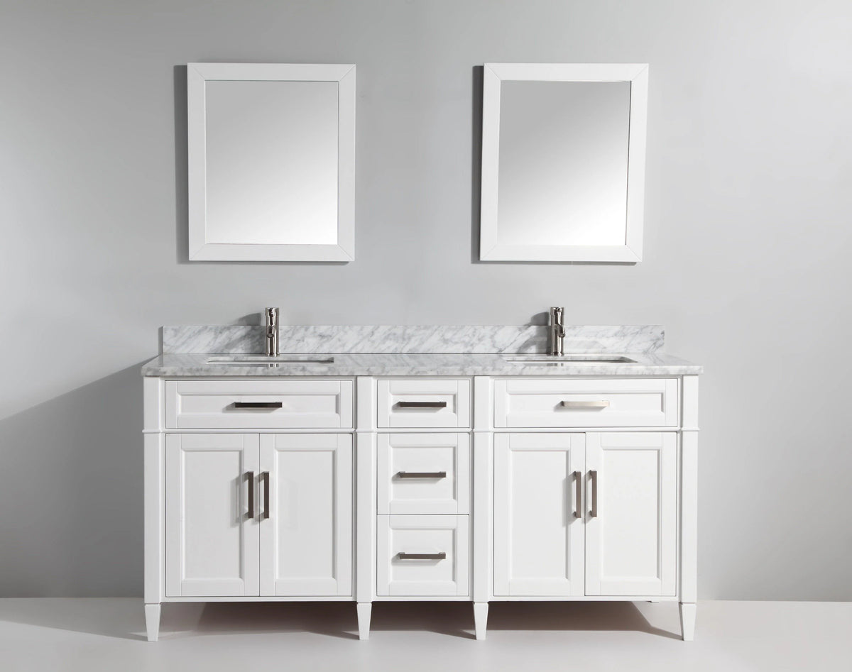 72 in. Double Sink Vanity in Carrara Marble & Mirror - White I647