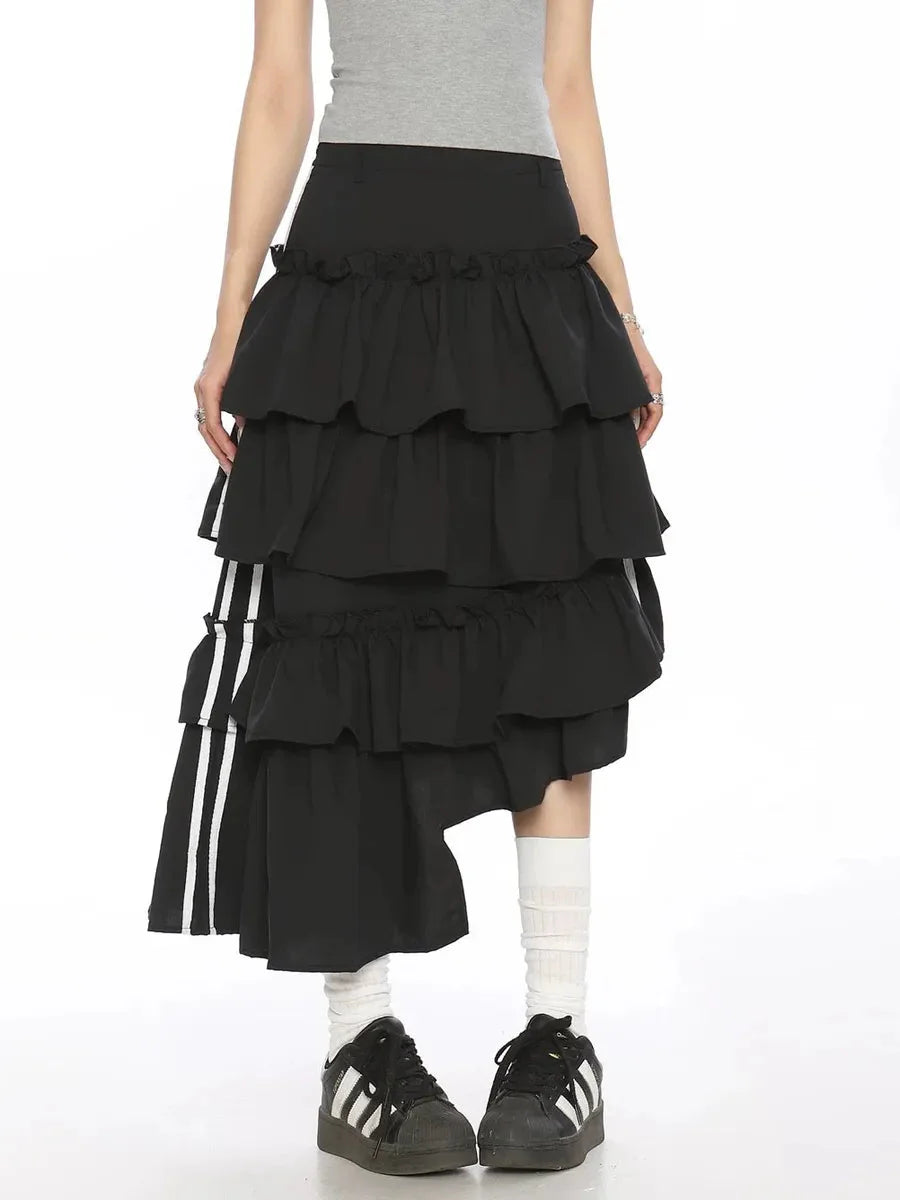 Striped Ruffle Irregular Midi Dress P985