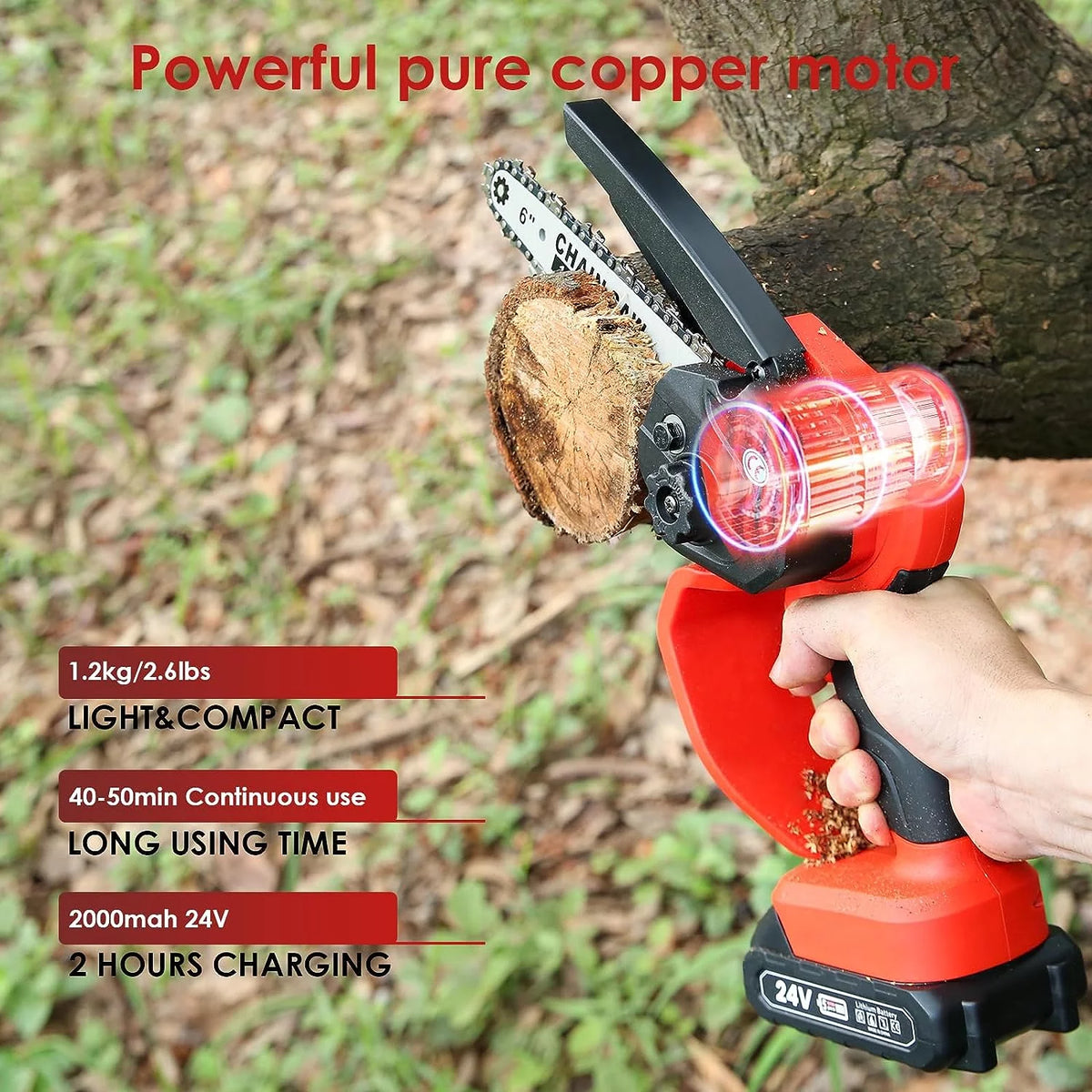 Cordless 6 Handheld Electric Chainsaw with 2 Chains K7726