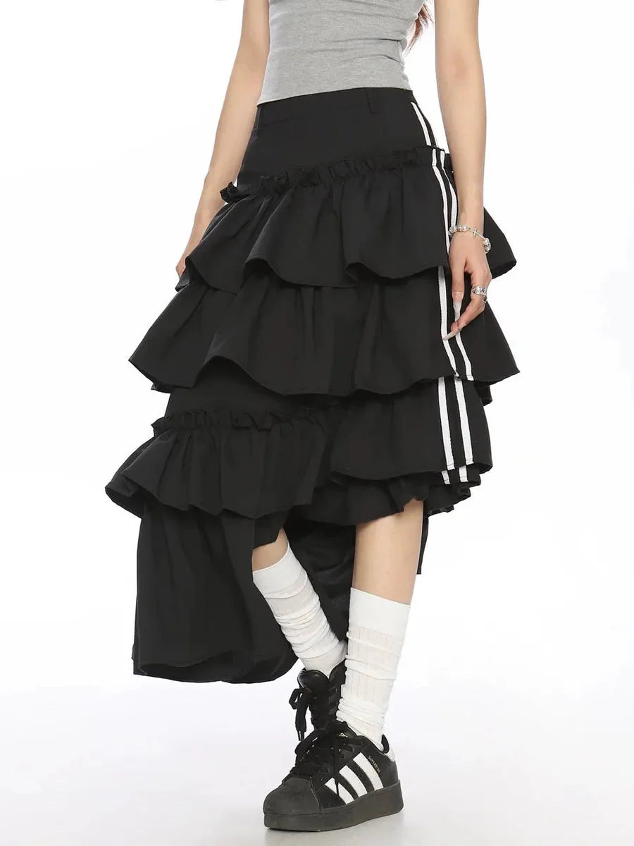 Striped Ruffle Irregular Midi Dress P985