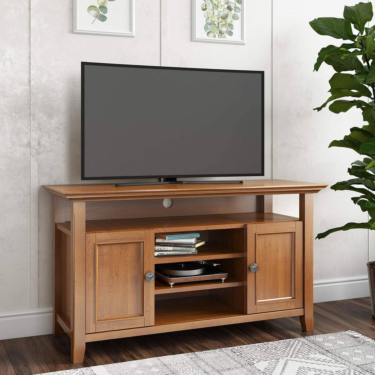 Solid Wood TV Media Stand with Storage Cabinet and Shelves X676